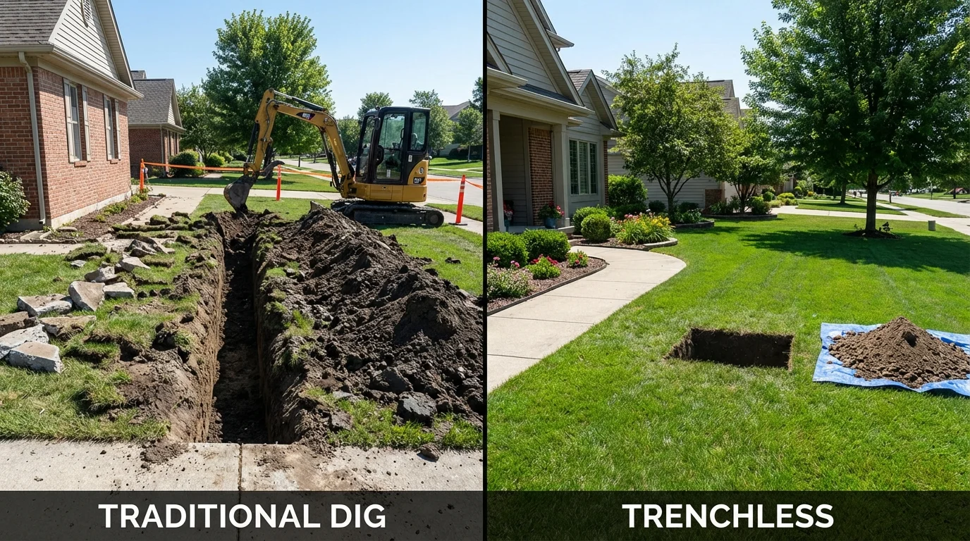 Trenchless sewer repair with minimal yard damage versus traditional excavation in Montpelier, ID